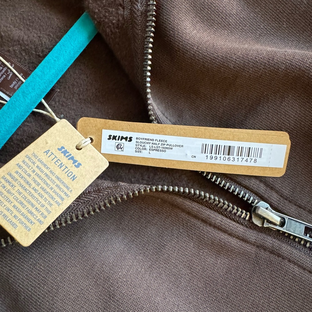 NWT Skims Oversized Quarter Zip Boyfriend Fleece Espresso Large - Picture 5 of 5